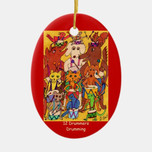 Ornamento De Cerâmica Rufar de 12 bateristas (Frente)