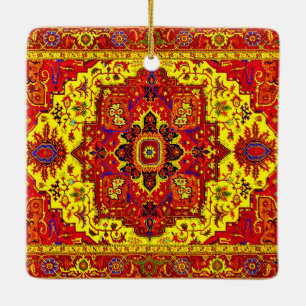 Ornamento De Cerâmica RUG PERSA - Vermelho e Amarelo