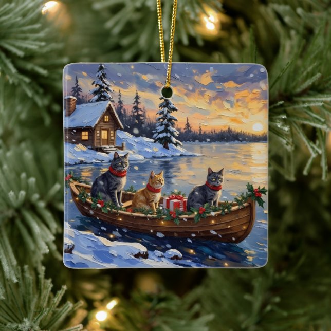 Ornamento De Cerâmica Russian Blue Cat Christmas Boat Holiday (Árvore)