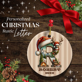 Ornamento De Cerâmica Russo - Letra R Cozy Woodland Nome Data de Natal