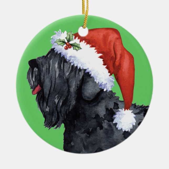 Ornamento De Cerâmica Russo preto feliz Terrier de Howliday (Frente)