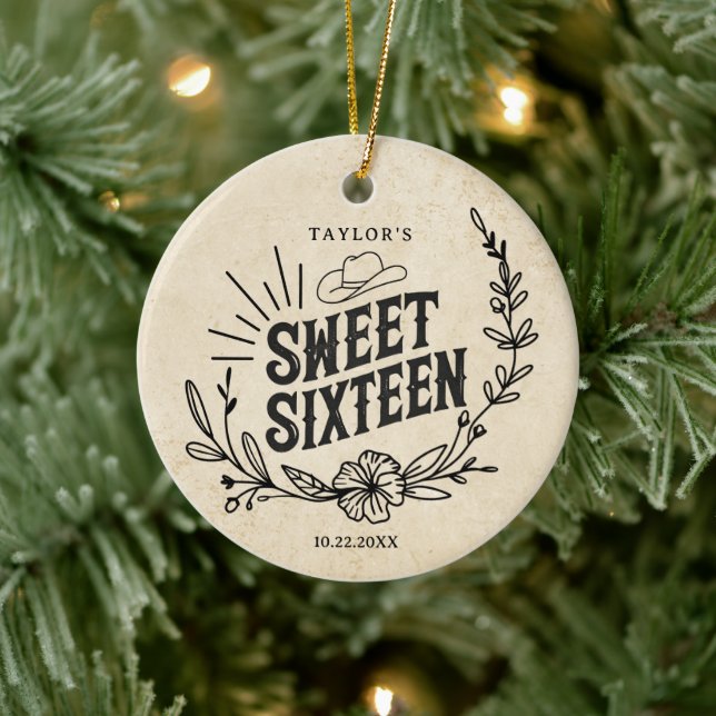 Ornamento De Cerâmica Rustic Beige Cowgirl Sweet Sixteen Photo Keepsake (Árvore)