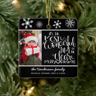 Ornamento De Cerâmica Rustic Black Snowflake Felry Natal