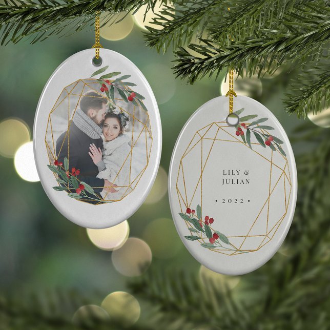 Ornamento De Cerâmica Rustic Bloom Primeira Foto De Natal (Criador carregado)