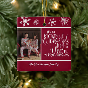 Ornamento De Cerâmica Rustic Burgundy Snowflake Hora Maravilhosa