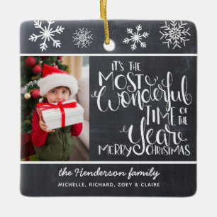 Ornamento De Cerâmica Rustic Chalkboard Snowflake Feliz Natal Feliz