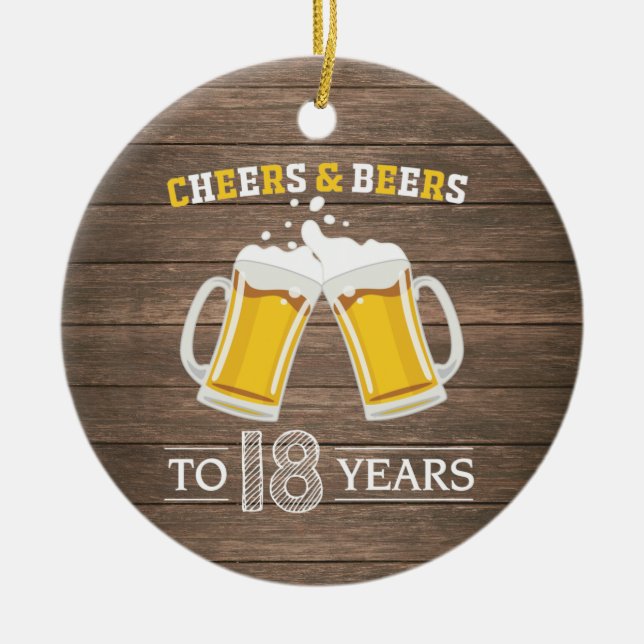 Ornamento De Cerâmica Rustic Cheers and Beers to 18 Anos (Frente)