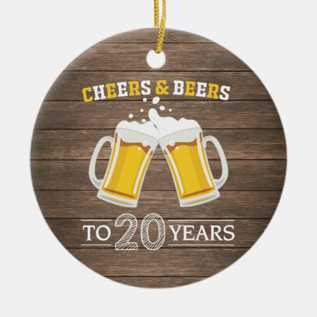 Ornamento De Cerâmica Rustic Cheers and Beers to 20 Anos (Frente)