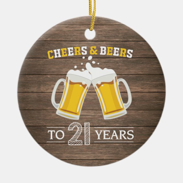 Ornamento De Cerâmica Rustic Cheers and Beers to 21 Anos (Frente)
