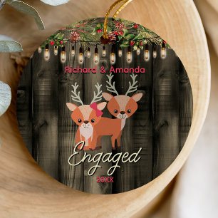 Ornamento De Cerâmica Rustic Country Primeiro noivado de Natal