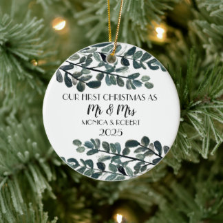 Ornamento De Cerâmica Rustic Eucalyptus Keepsasasaame Primeiro Natal