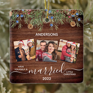 Ornamento De Cerâmica Rustic First Christmas Casada Newlyweds 3 Foto