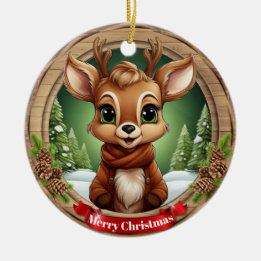 Ornamento De Cerâmica Rustic Holiday Character Xmas Reindeer Gift 🦌🎄