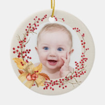 Rustic Holly Wreath Photo Baby Primeiro Natal