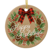 Rustic Holly Wreath Red Black Checking Arco