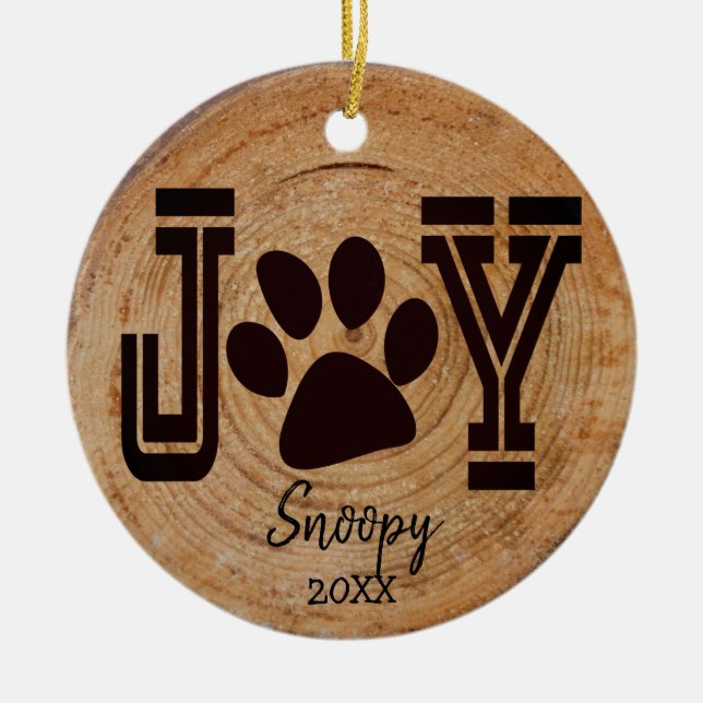 Ornamento De Cerâmica Rustic - Joy Puppy Paw (Frente)