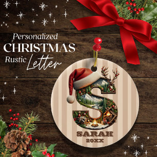 Ornamento De Cerâmica Rustic - Letra S Natais vintages Personalizáveis