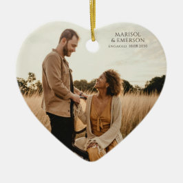Ornamento De Cerâmica Rustic Modern Engagement Photo Heart Keepsake 