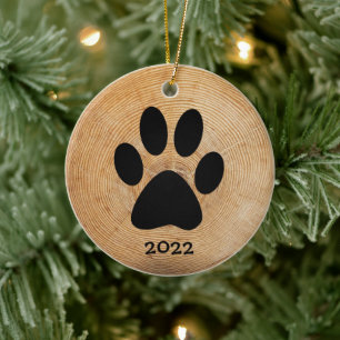 Ornamento De Cerâmica Rustic Paw Print Personalizado