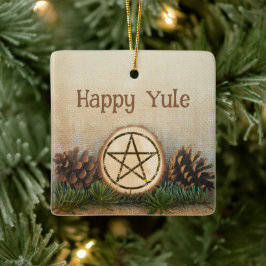 Ornamento De Cerâmica Rustic Pine Cones Happy Yule