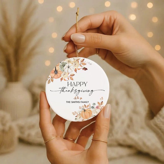 Ornamento De Cerâmica Rustic Pumpkins Thanksgiving Dinner Ornament  (Criador carregado)