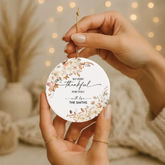 Ornamento De Cerâmica Rustic Pumpkins Thanksgiving Dinner Ornament  (Criador carregado)