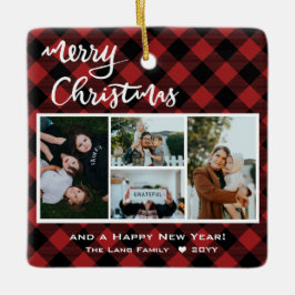 Ornamento De Cerâmica Rustic Red Black Buffalo Cheque Feliz Natal