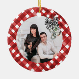 Ornamento De Cerâmica Rustic Red Gingham Noël