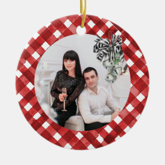Ornamento De Cerâmica Rustic Red Gingham Noël