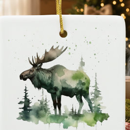 Ornamento De Cerâmica Rustic Watercolor Moose Forest Cabin Keepsake