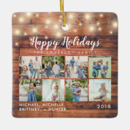 Ornamento De Cerâmica Rustic Wood String Luzes 8 Feriado Fotográfico