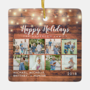 Ornamento De Cerâmica Rustic Wood String Luzes 8 Feriado Fotográfico