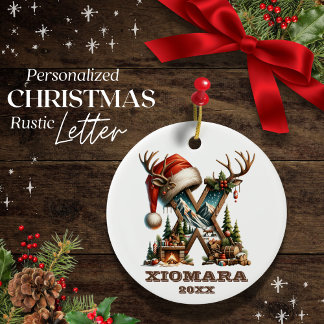 Ornamento De Cerâmica Rustic Woodland - Letra X Natal Personalizado