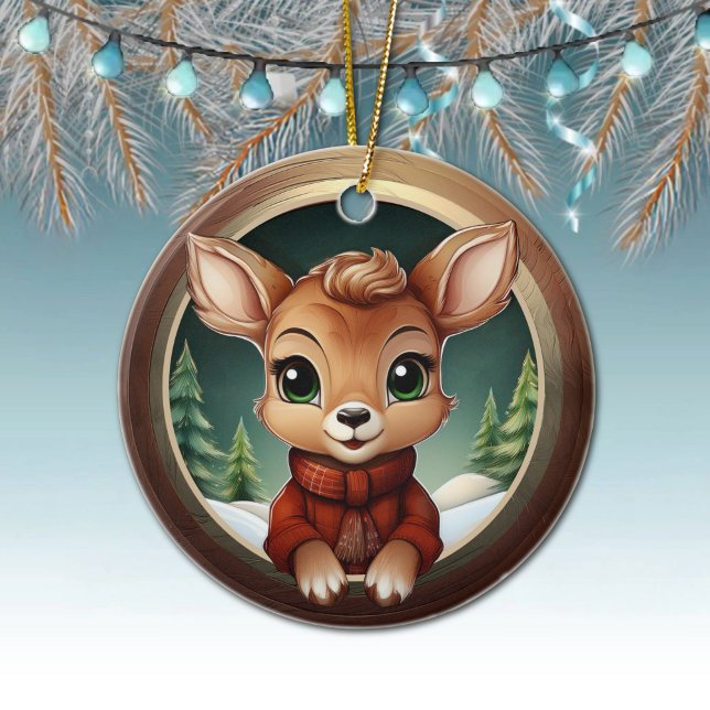 Ornamento De Cerâmica Rustic Xmas deer, Christmas Wildlife Doe, Fawn🦌🎄 (Xmas Fawn Character Decoration, Christmas Doe Antlers Ceramic Ornament, Deer Decor, Festive Doe 🦌🎄)