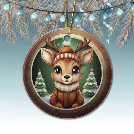 Ornamento De Cerâmica Rustic Xmas Reindeer, Christmas fawn Decor 🦌🎄