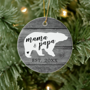 Ornamento De Cerâmica Rústica Mama Papa Urso Coração Nascido