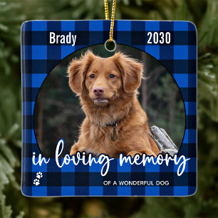 Ornamento De Cerâmica Rústico Cão Memorial Blue Xadrez Pet Perda Keeps