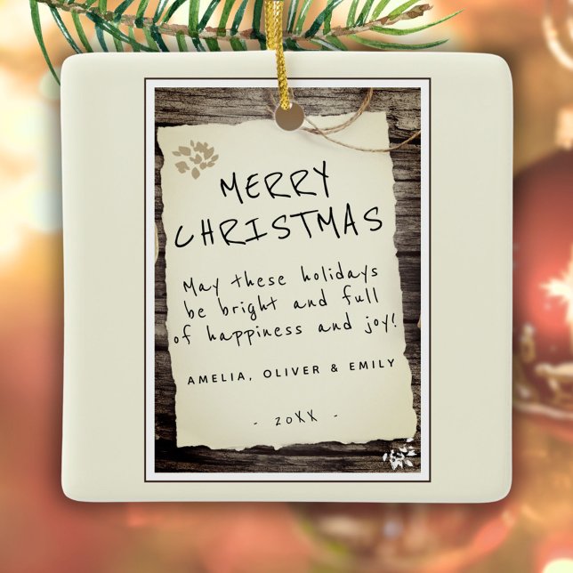 Ornamento De Cerâmica Rústico Madeira Antiga Manuscrito Feliz Natal (Criador carregado)