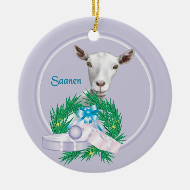 Ornamento De Cerâmica Saanen Goat Wreath Holiday Ornament (Frente)