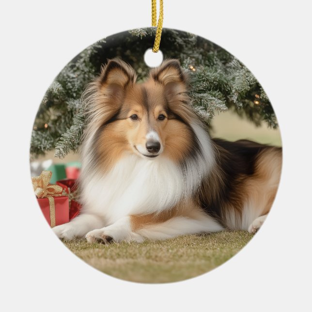 Ornamento De Cerâmica Sable Sheltie Natal (Frente)
