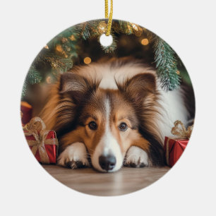 Ornamento De Cerâmica Sable Sheltie Natal