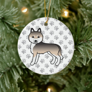 Ornamento De Cerâmica Sable Siberian Husky Cute Cartoon Dog