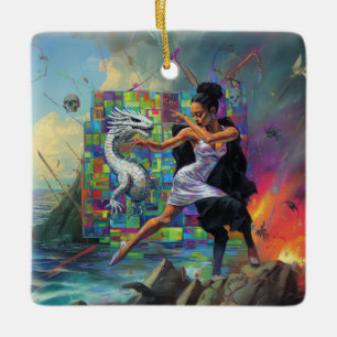 Ornamento De Cerâmica Sacerdotisa do Vestido de Prata oculta Arte AI Esc