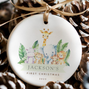Ornamento De Cerâmica Safari Animal Primeiro Natal