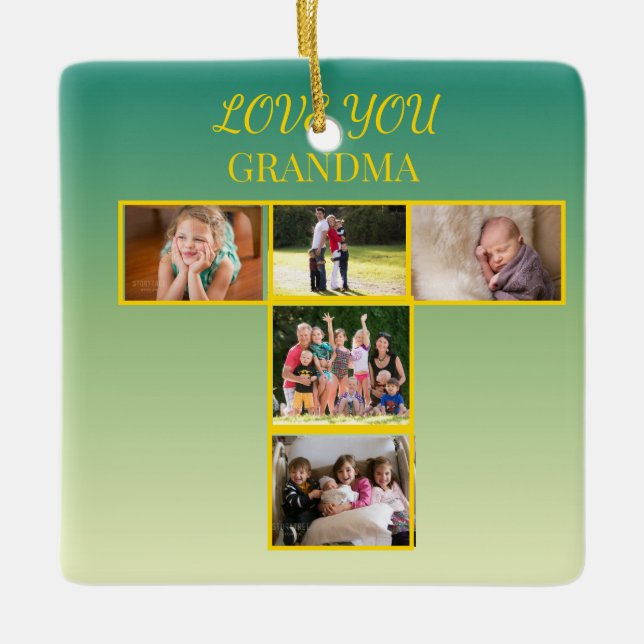 Ornamento De Cerâmica Sage Gold T-Collage Ornament Design (Frente)