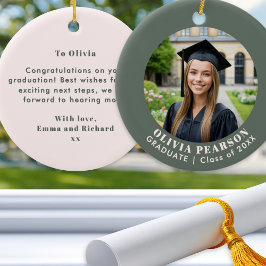 Ornamento De Cerâmica Sage Green Modern Photo Graduation Keepsake