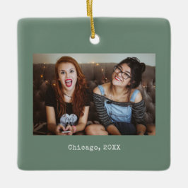 Ornamento De Cerâmica Sage Green Photo Keepsawn Natal