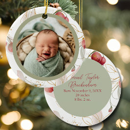 Ornamento De Cerâmica Sage Mauve Watercolor Botanical Baby Photo