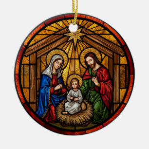 Ornamento De Cerâmica Sagrada Família Natal em Vidro Colorido