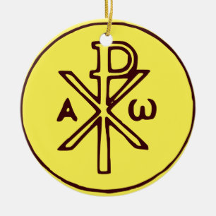 Ornamento De Cerâmica Sagrado Cristograma Chi-Rho Arte Refinado